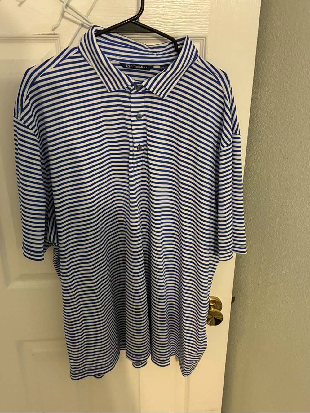 Cutter & Buck Blue and White Striped Polo Shirt